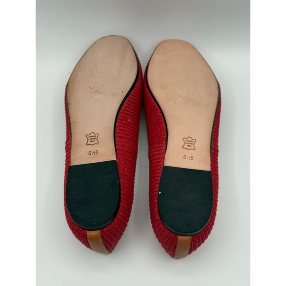 Talbots Red Woven Ballet Flats 6.5B Handmade in Brazil, Leather Sole, Beaded Bow - Picture 6 of 7